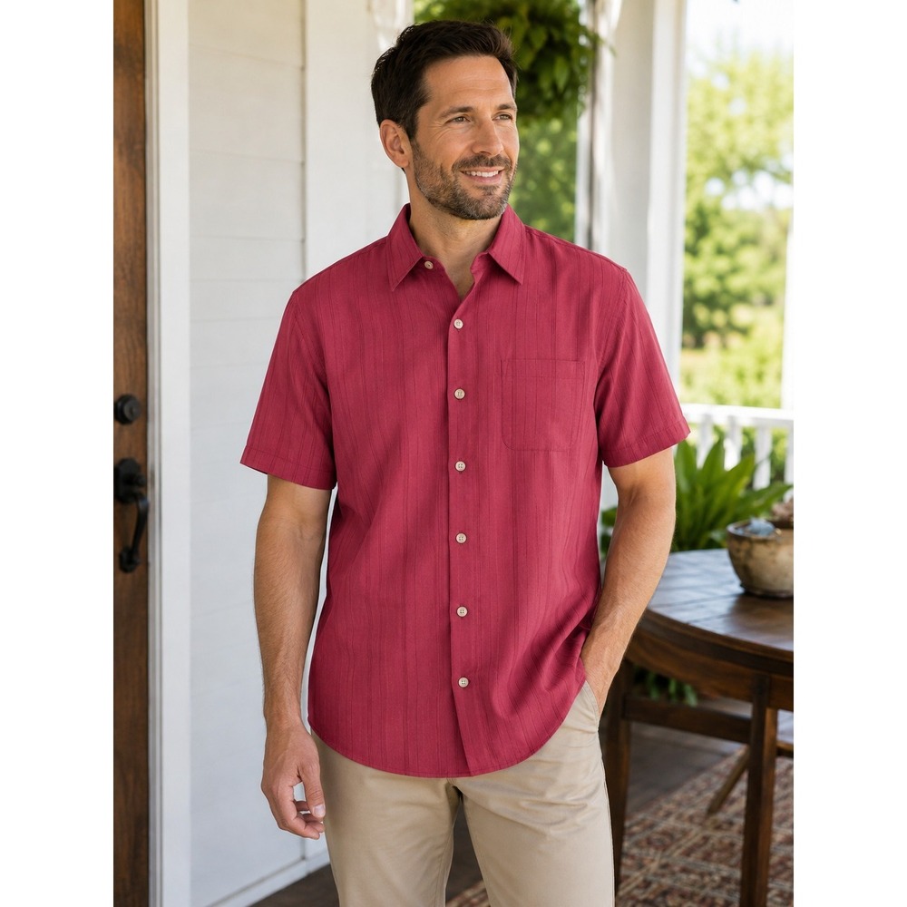 NWT Van Heusen All Over Cooling Shirt Mens S (14-14.5) Port Red Business Casual